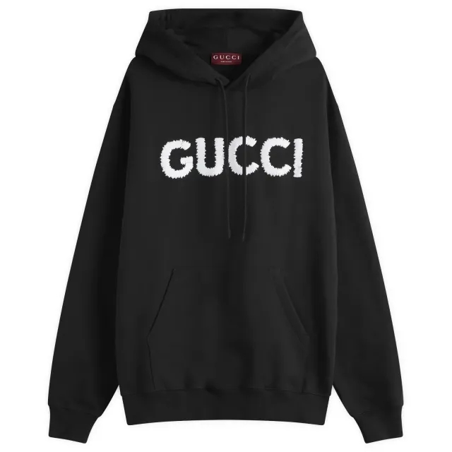 Gucci Men's Embroidered Logo Hoodie Black