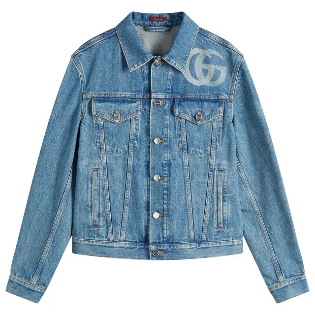 Gucci Men's Mid Blue Wash Denim Trucker Jacket Blue/Ivory