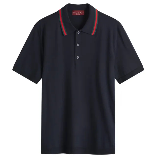 Gucci Men's Fine Gauge Wool Short Sleeve Polo Shirt Ink/Green/Red