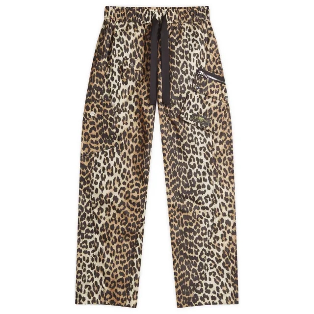 GANNI Women's Duchesse Nylon Cargo Pants Leopard