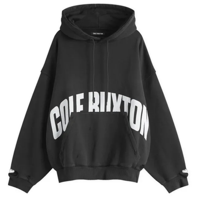 Cole Buxton Men's Distressed Arch Logo Hoodie Washed Black