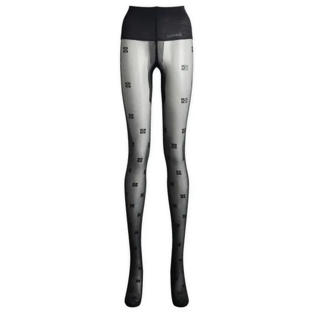 GANNI Women's Butterfly Lace Tights Black