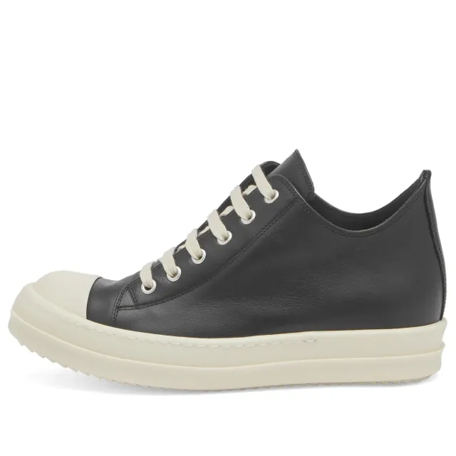 Rick Owens Women's Low Top Lace Up Sneaker in Leather Black Milk