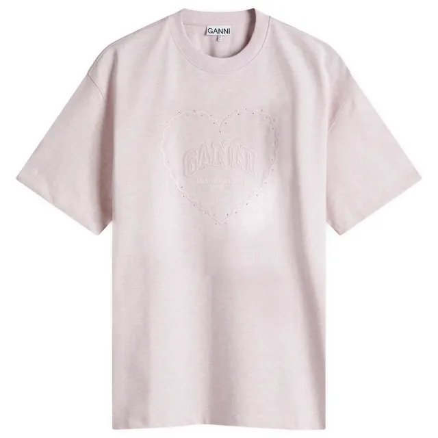GANNI Women's Heart Drop Shoulder T-Shirt Chalk Pink