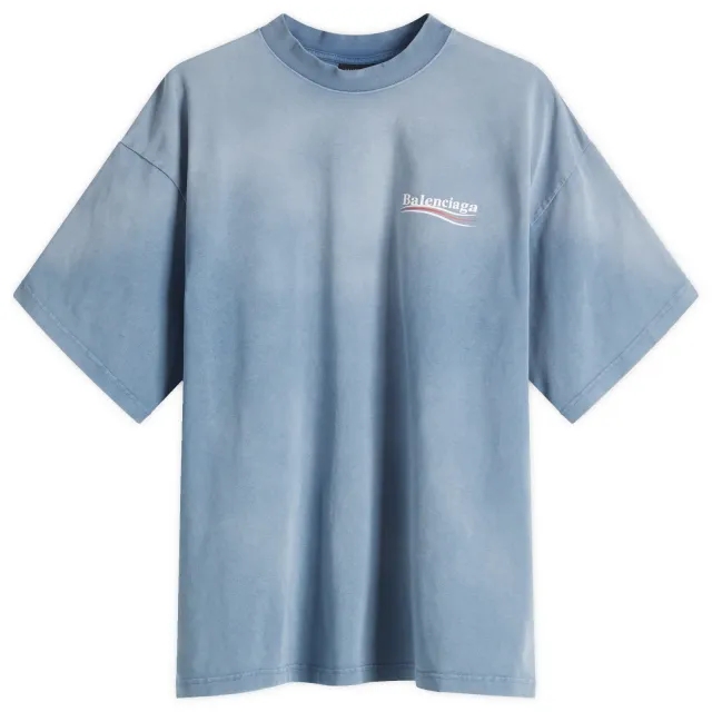 Balenciaga Men's Campaign Medium Fit T-Shirt Faded Blue/White/Red