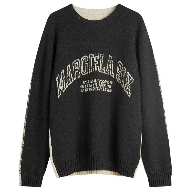MM6 Maison Margiela Men's College Print Bi Colour Jumper Black/Dune