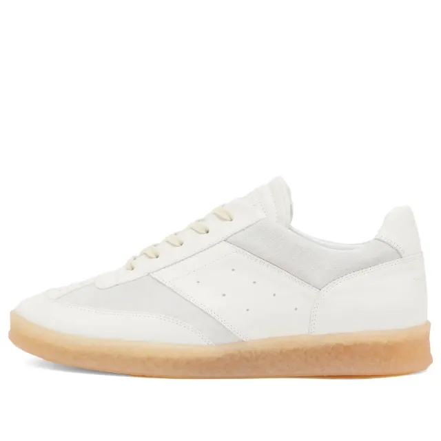 MM6 Maison Margiela Men's Leather Lace Up Sneakers Gardenia/Dawn Blue