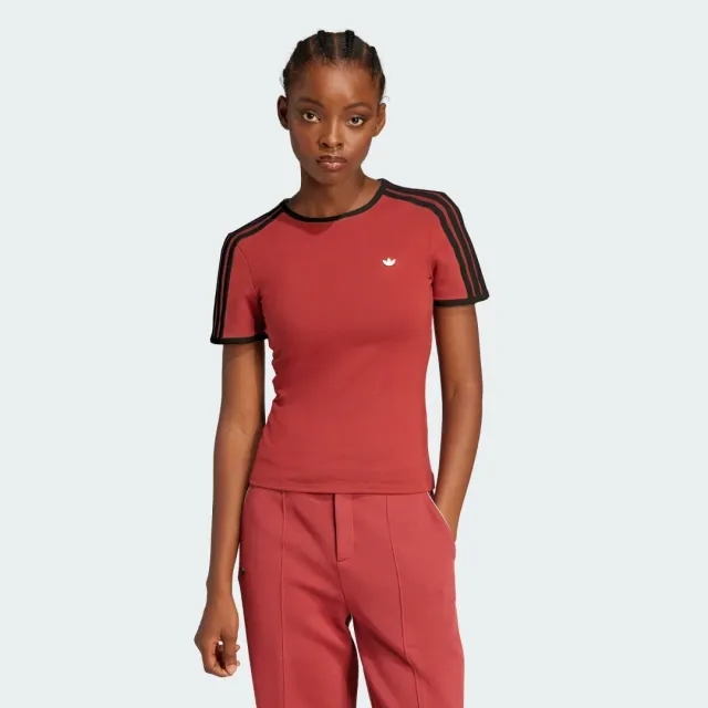 Adidas Women's 3 Stripe Cali T-Shirt Preloved Ruby