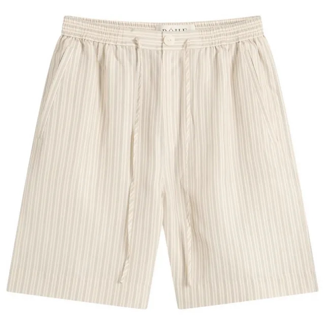 Róhe Men's Stripe Silk Drawstring Shorts Cream Heritage Stripe