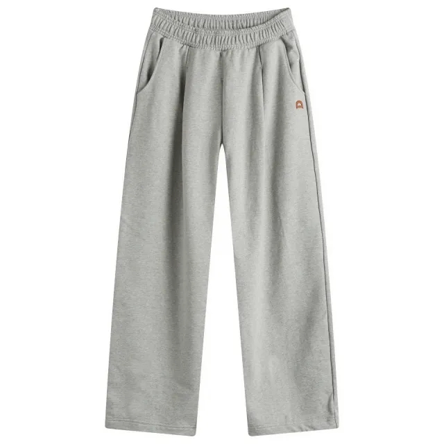 DUNST Women's Unisex Leather Logo Wide Sweat Pants Melange Grey
