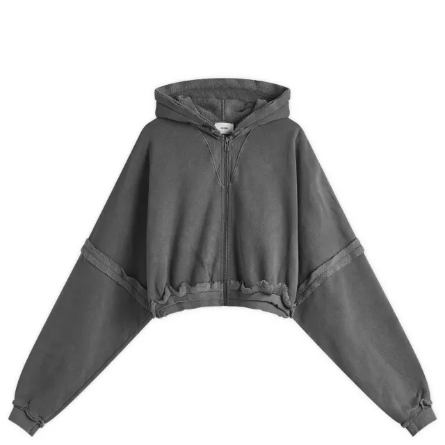 Joah Brown Women's Deconstructed Crop Zip Hoodie Washed Black