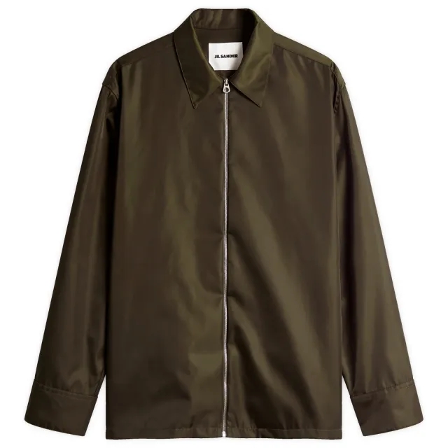 Jil Sander Men's Nylon Zip Through Overshirt Dark Green