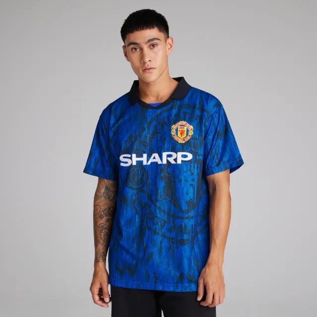 Score Draw Manchester United 1992-93 Retro Away Shirt Blue