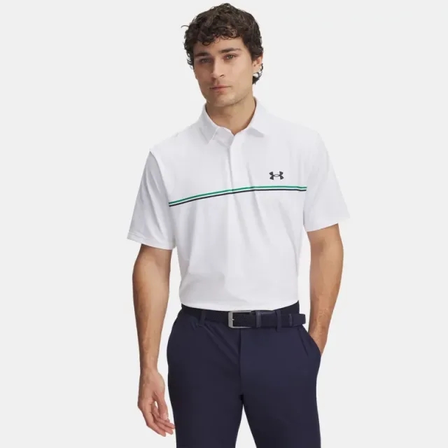 Men's  Under Armour  Playoff 3.0 Stripe Polo White / Team Kelly Green / Midnight Navy S