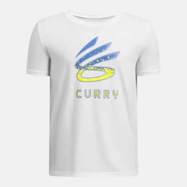 Under Armour Boys' Curry Logo T-Shirt White / Royal YXL (63 - 67 in)