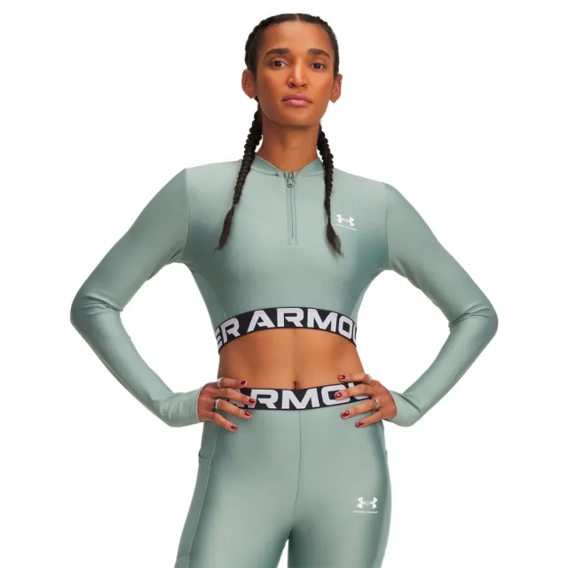 Under Armour Women's HeatGear® Rib ¼ Zip Long Sleeve Silica Green / Silica Green / White XS