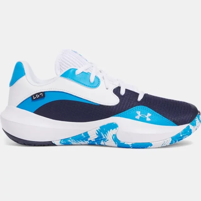 Unisex  Under Armour  Lockdown 7 Low Basketball Shoes Midnight Navy / Electric Blue / White 14