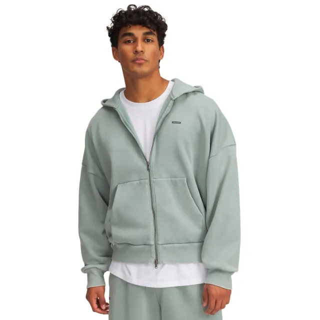 Men's  Under Armour  Icon Heavyweight Fleece Wash Full-Zip Silica Green / White XXL