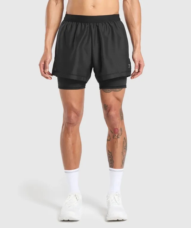 Marathon Running 2 in 1 Shorts  - Black