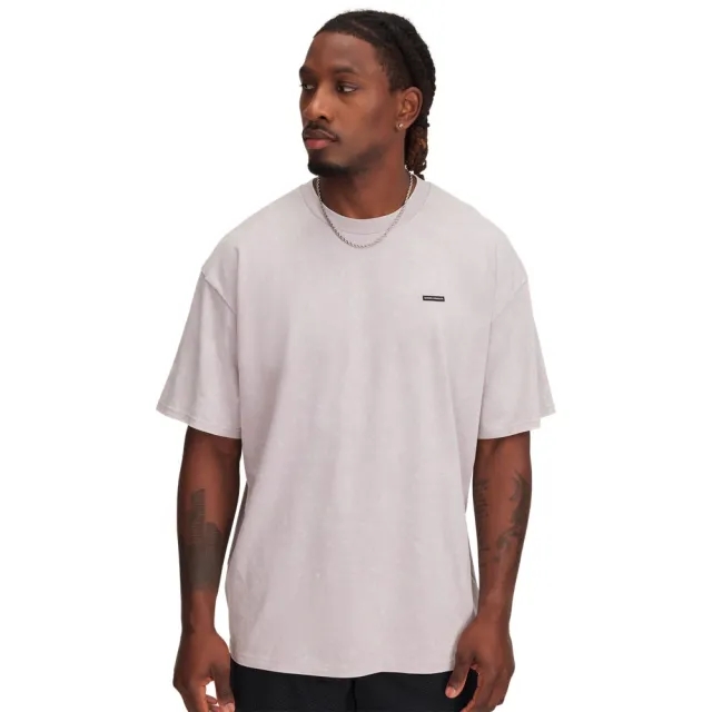 Men's  Under Armour  Heavyweight Oversized Logo Wash Short Sleeve Gray Dawn / White XS