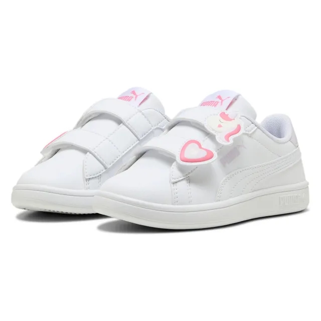 PUMA Smash 3.0 Badges Kids' Sneakers, White/Magic Rose/Lilac Frost