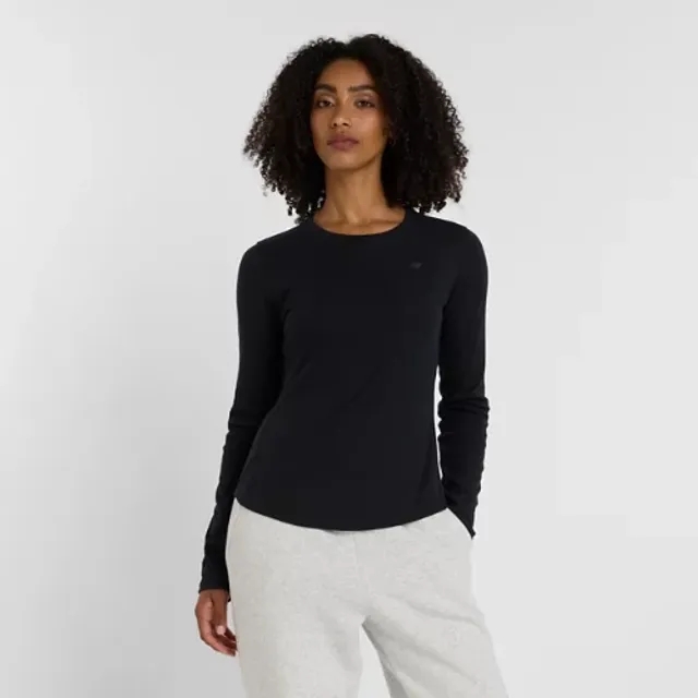 New Balance Women's Micro-Rib Long Sleeve in Black Cotton Jersey