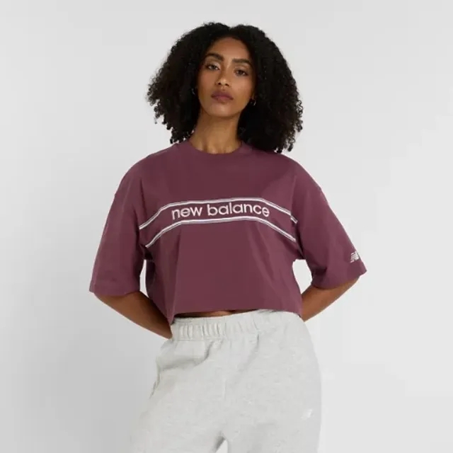 New Balance Women's Athletics Linear Logo T-Shirt in Purple Cotton