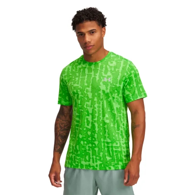 Men's  Under Armour  Launch Printed Short Sleeve Cyber Green / Reflective XXL