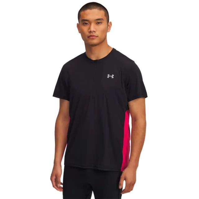 Men's  Under Armour  Trail Run Zip Short Sleeve Black / Shaded Fuchsia / Reflective M