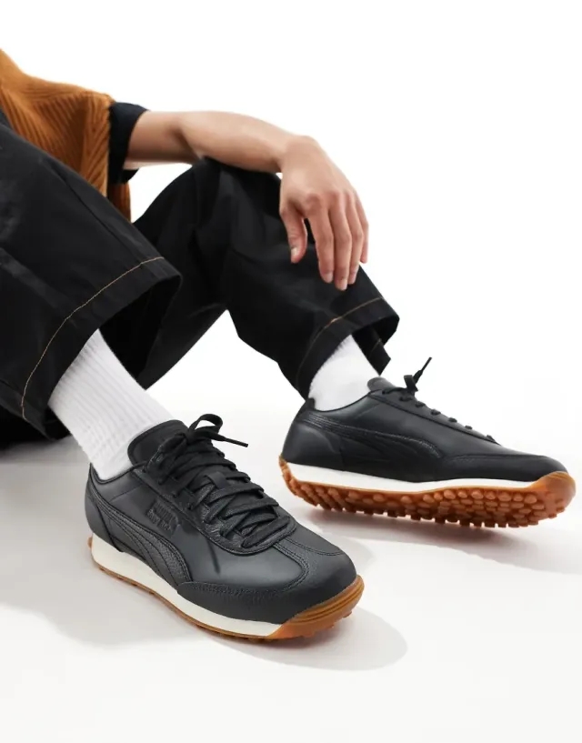 Puma Easy Rider Leather Trainers In Black