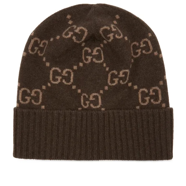 Gucci Men's GG Logo Cashmere Beanie Brown/Beige