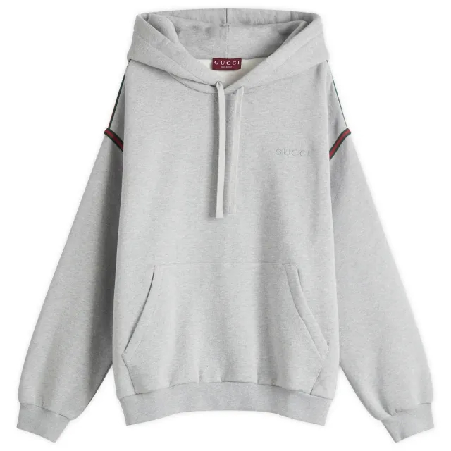 Gucci Men's Tape Brushed Cotton Hoodie Grey Melange