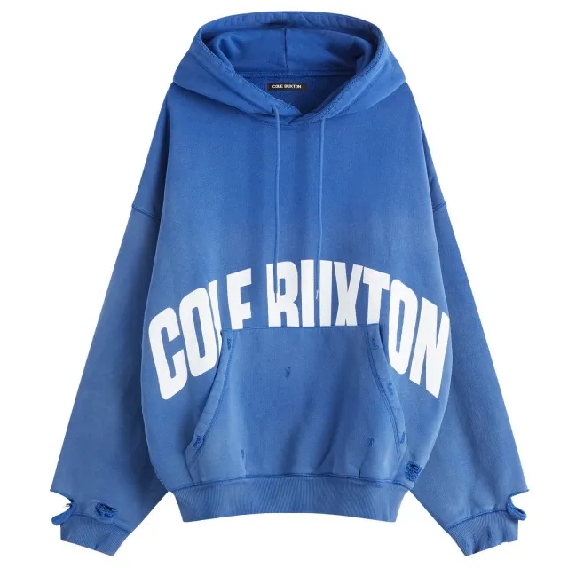 Cole Buxton Men's Distressed Arch Logo Hoodie Washed Cobalt Blue