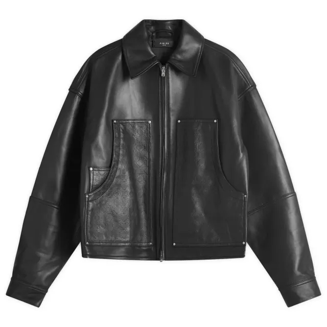AMIRI Men's Ma Quad Leather Work Jacket Black