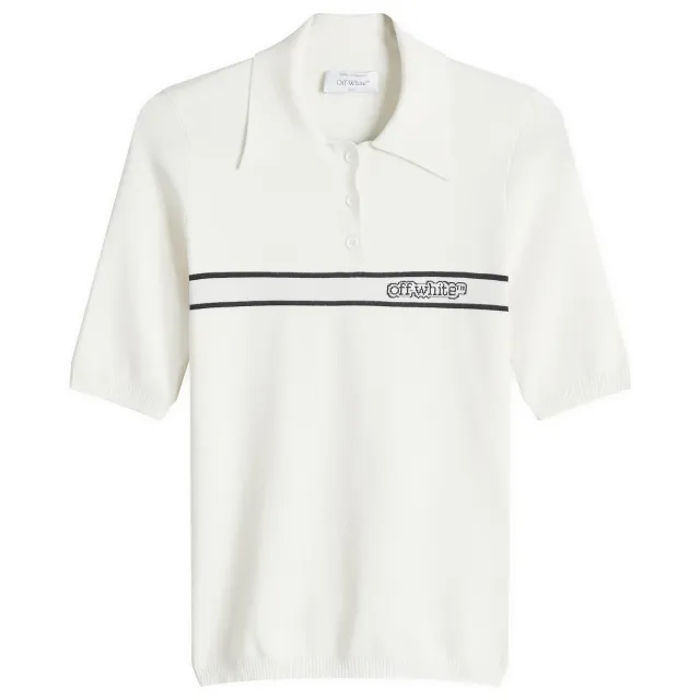 Off-White Women's Logo Stripe Short Sleeve Polo Top Cream Black