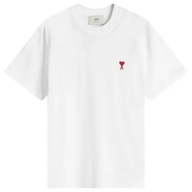 AMI Paris Men's Small Red ADC Classic T-Shirt White