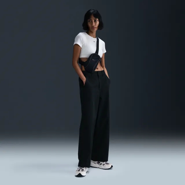 Nike Sportswear Collection Women's Mid-Rise Twill Trousers - Black - Cotton/Polyester/Elastane