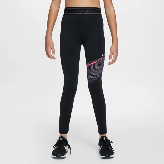 Nike Pro Girls' Dri-FIT Mid-Rise Leggings - Black - Polyester/Elastane