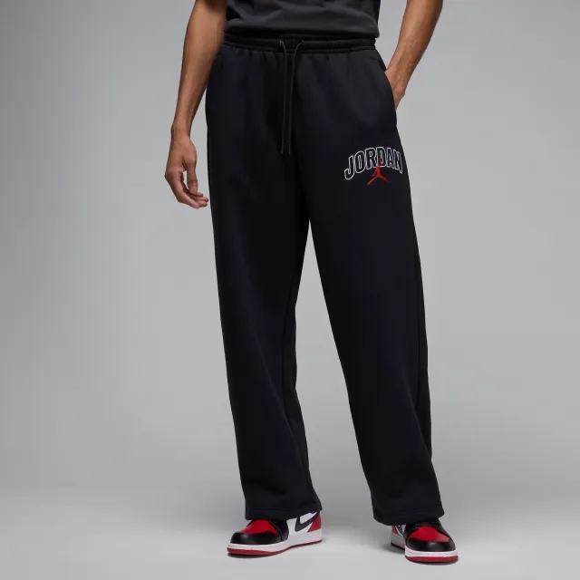 Nike Jordan Brooklyn Fleece Men's Oversized Open-Hem Trousers - Black - Cotton/Polyester