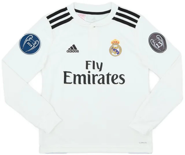 adidas 2018-19 Real Madrid Home L/S Shirt - 9/10 - (S.Boys)