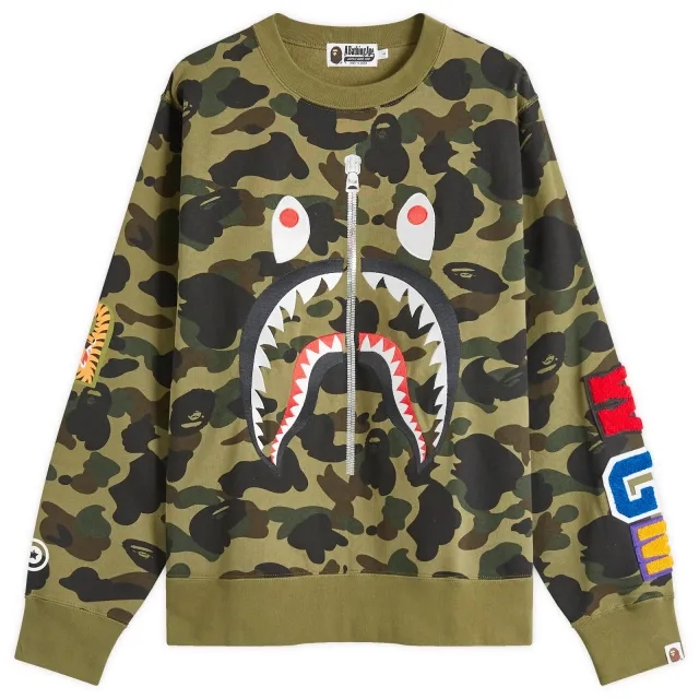 A Bathing Ape Men's 1st Camo Shark Crew Neck Sweatshirt Green