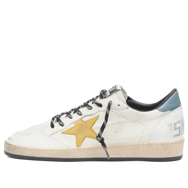 Golden Goose Men's Ball Star Leather and Suede Sneaker White/Honey/Water Blue