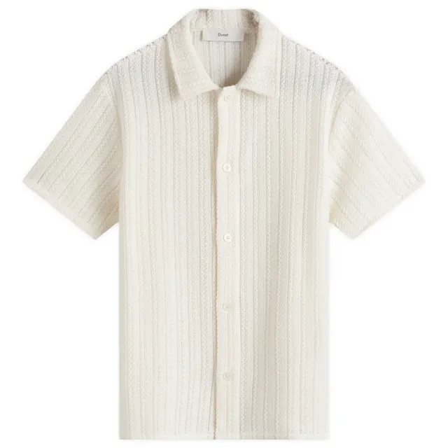 DUNST Women's Unisex Crochet Shirt Ivory Stripe