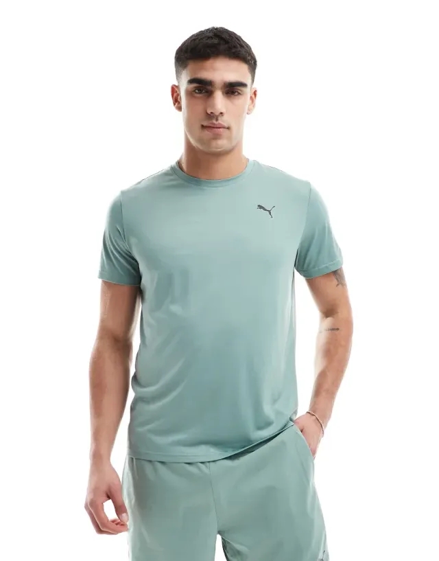 Puma Essentials T-Shirt With Puma Cat Logo In Sage-Green