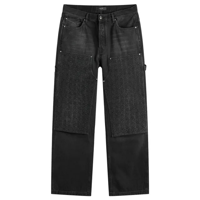 AMIRI Men's Embossed Denim Carpenter Pants Vintage Black