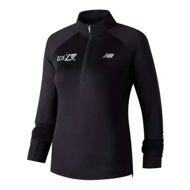 New Balance Women's London Edition Athletics Heat Grid Half Zip in Black Poly Knit