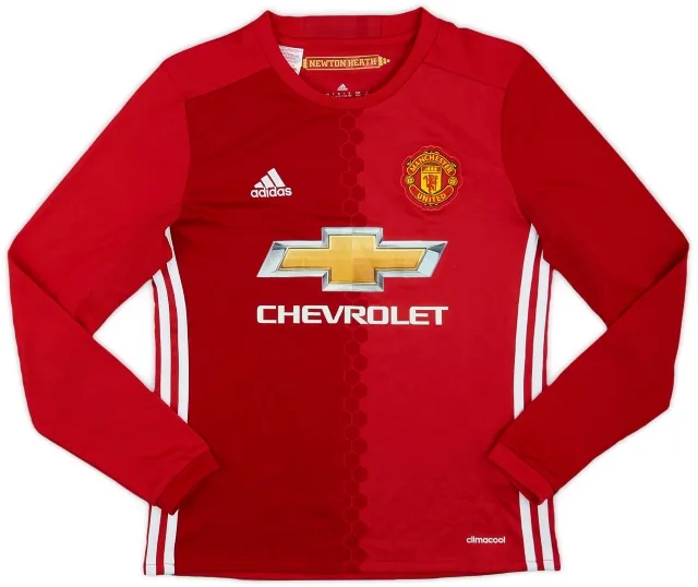 adidas 2016-17 Manchester United Home L/S Shirt - 8/10 - (M.Boys)