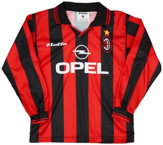 Lotto 1997-98 AC Milan Home L/S Shirt - 8/10 - (XL.Boys)