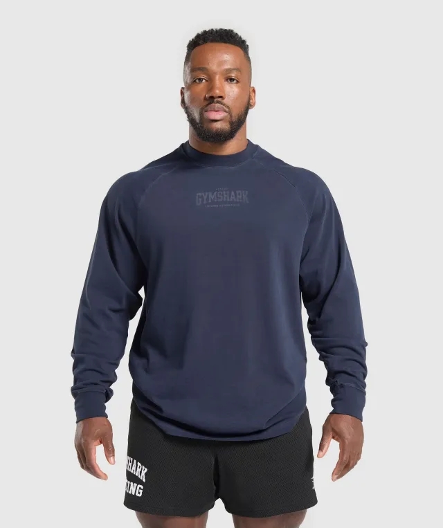 Gymshark Heavyweight Long Sleeve T-Shirt  - Heavy Blue/Wash