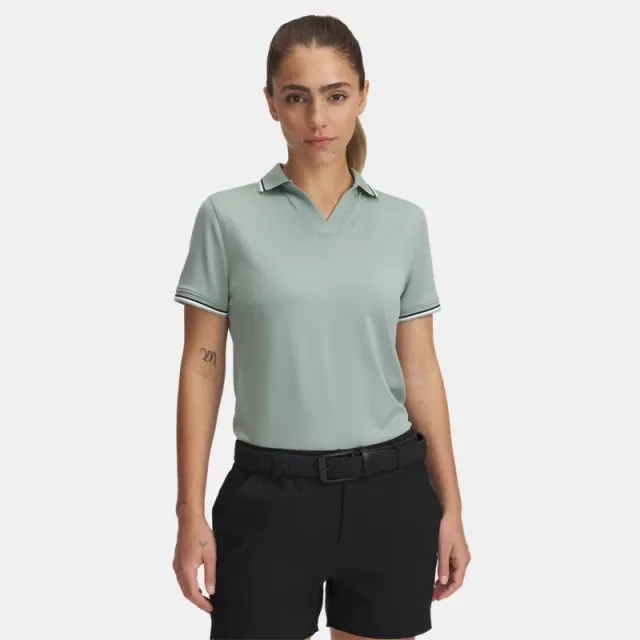 Women's  Under Armour  Drive Rib Short Sleeve Polo Silica Green / Black / Black XXL